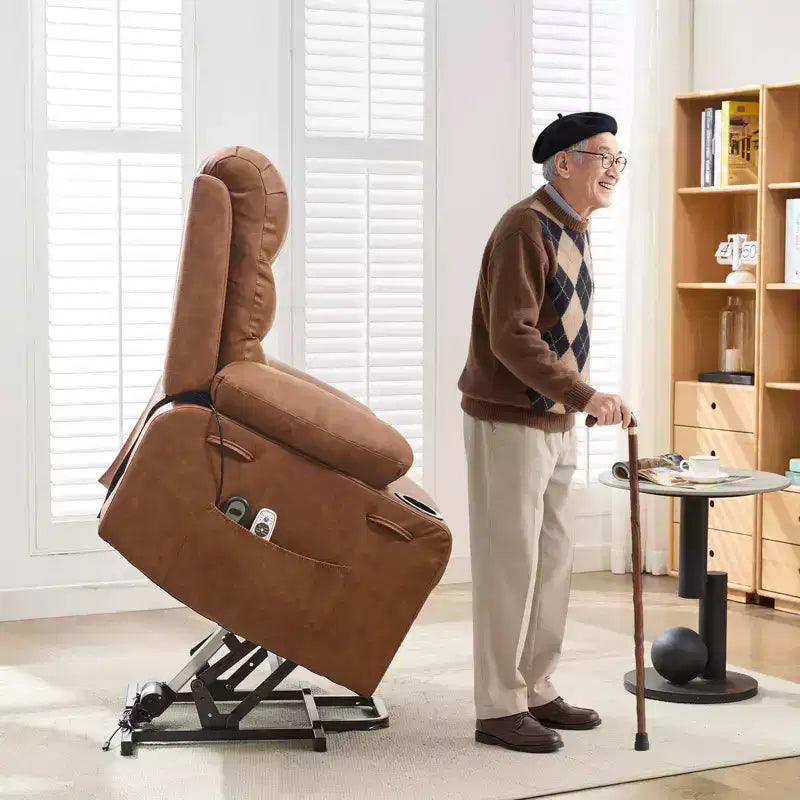 Poltrona Reclinabile Elettrica con Funzione Power Lift, Massaggio e Riscaldamento, per Anziani, con Alzata Assistita, Portabicchieri e Tasca Laterale, per Soggiorno