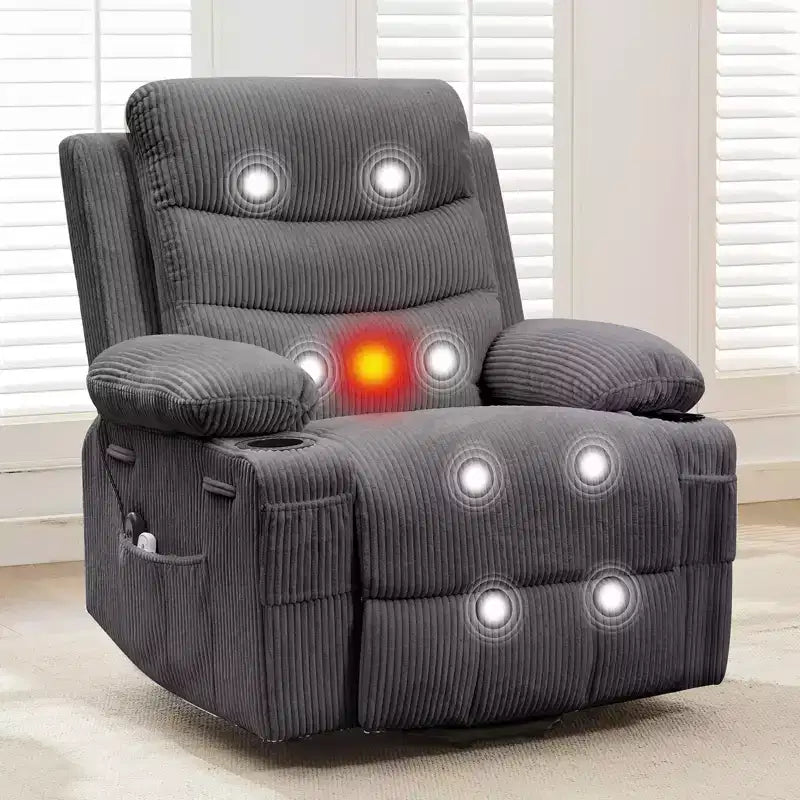 Poltrona Reclinabile Elettrica con Funzione Power Lift, Massaggio e Riscaldamento, per Anziani, con Alzata Assistita, Portabicchieri e Tasca Laterale, per Soggiorno