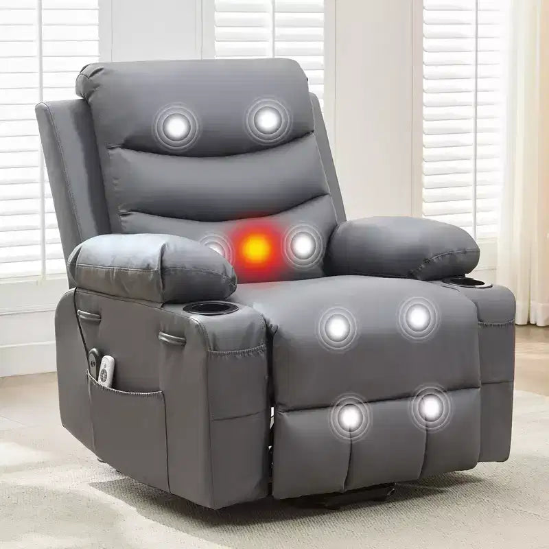 Poltrona Reclinabile Elettrica con Funzione Power Lift, Massaggio e Riscaldamento, per Anziani, con Alzata Assistita, Portabicchieri e Tasca Laterale, per Soggiorno