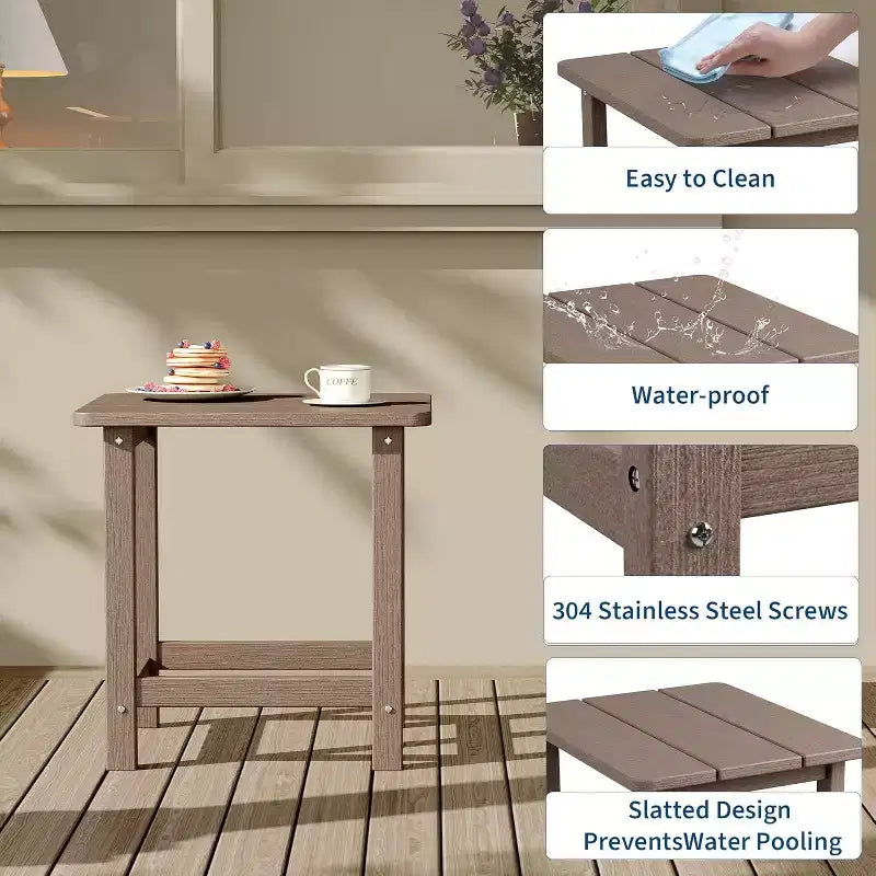 Tavolino quadrato da esterno in HDPE - Tavolino laterale Adirondack resistente per spiaggia, veranda - Resistente alle intemperie e facile da montare