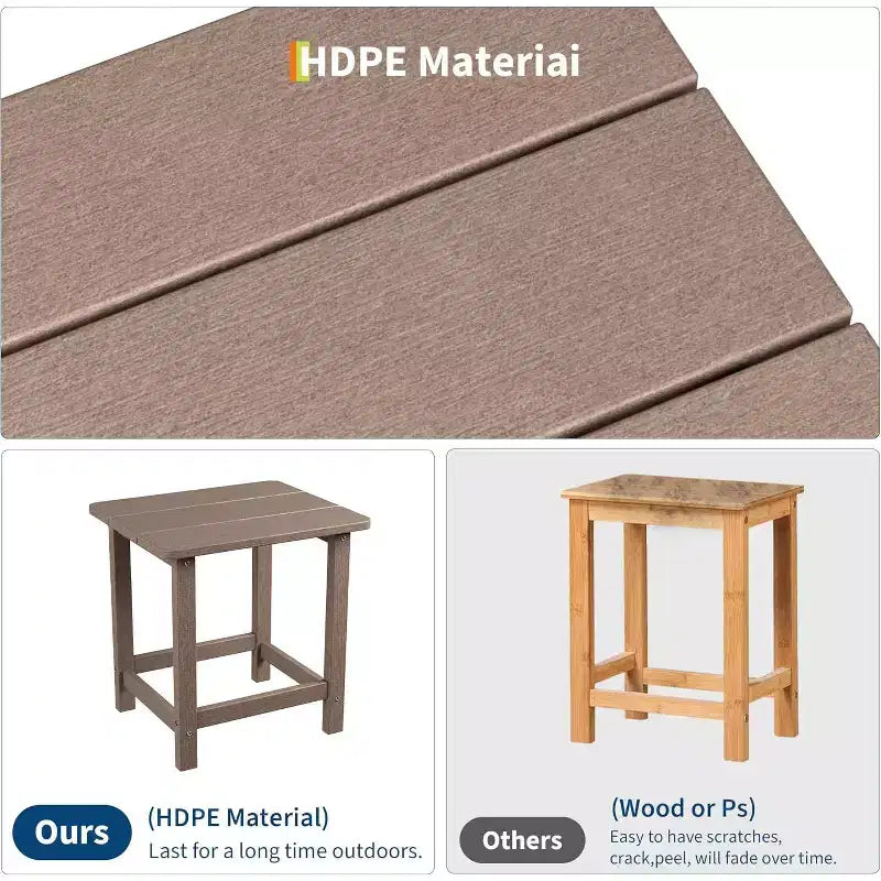 Tavolino quadrato da esterno in HDPE - Tavolino laterale Adirondack resistente per spiaggia, veranda - Resistente alle intemperie e facile da montare
