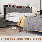 Struttura letto a piattaforma Full/Queen/King size con cassetti contenitore, stazione di ricarica e testiera alta imbottita, doghe in metallo, nessun box spring necessario, nero