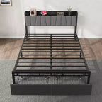 Struttura letto a piattaforma Full/Queen/King size con cassetti contenitore, stazione di ricarica e testiera alta imbottita, doghe in metallo, nessun box spring necessario, nero