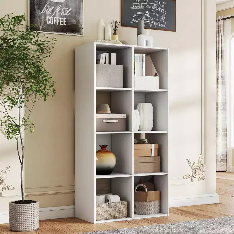 Organizer a 8 cubi con pannelli posteriori rimovibili, libreria aperta extra-lunga e robusta da 121 cm, scaffale multiuso