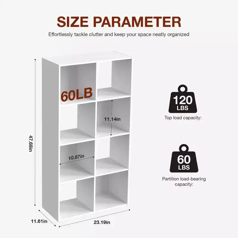 Organizer a 8 cubi con pannelli posteriori rimovibili, libreria aperta extra-lunga e robusta da 121 cm, scaffale multiuso