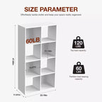 Organizer a 8 cubi con pannelli posteriori rimovibili, libreria aperta extra-lunga e robusta da 121 cm, scaffale multiuso