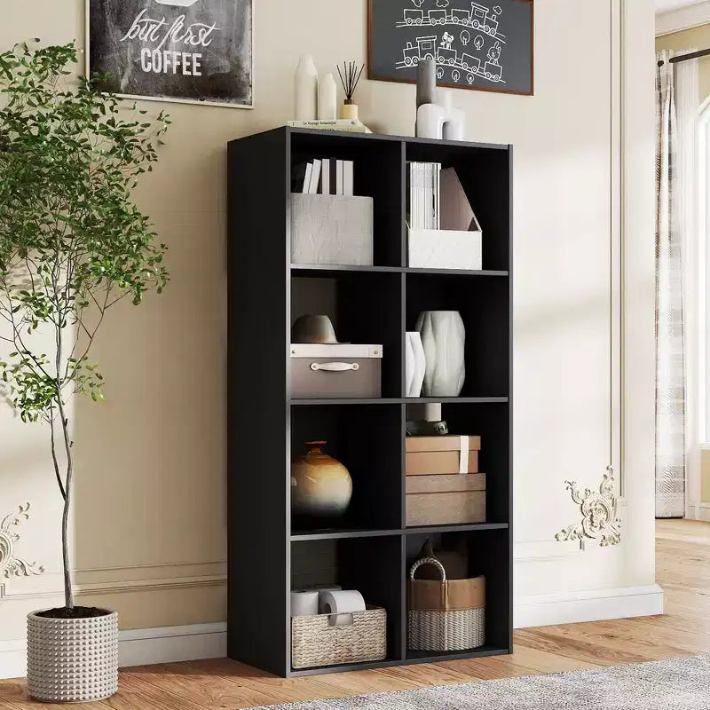 Organizer a 8 cubi con pannelli posteriori rimovibili, libreria aperta extra-lunga e robusta da 121 cm, scaffale multiuso