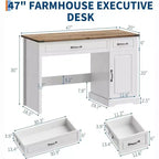 Scrivania da 47" per fattoria con cassetti e mobile contenitore, scrivania rustica per computer da casa o ufficio, bianco antico