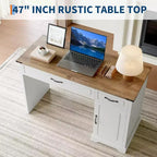 Scrivania da 47" per fattoria con cassetti e mobile contenitore, scrivania rustica per computer da casa o ufficio, bianco antico