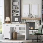 Scrivania da 47" per fattoria con cassetti e mobile contenitore, scrivania rustica per computer da casa o ufficio, bianco antico