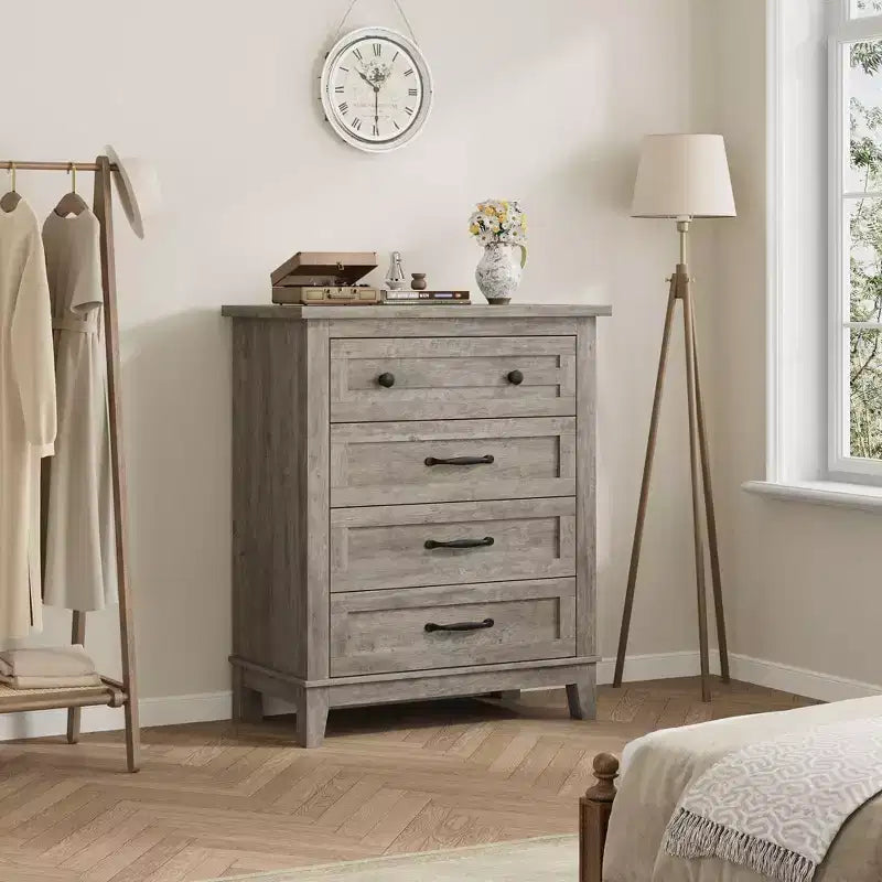 Comodino a 4 cassetti per camera da letto, cassettiera verticale alta 34,8 pollici con ampio spazio di archiviazione, cassettiera indipendente in legno per camera da letto, soggiorno