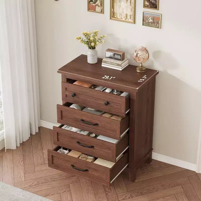 Comodino a 4 cassetti per camera da letto, cassettiera verticale alta 34,8 pollici con ampio spazio di archiviazione, cassettiera indipendente in legno per camera da letto, soggiorno