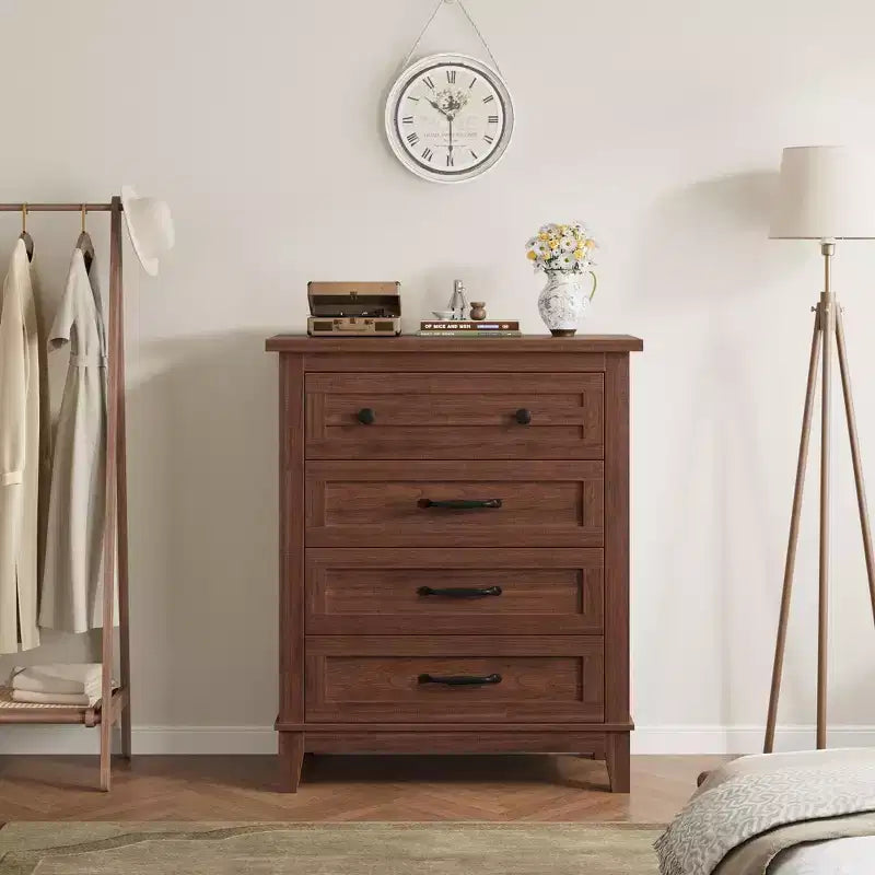 Comodino a 4 cassetti per camera da letto, cassettiera verticale alta 34,8 pollici con ampio spazio di archiviazione, cassettiera indipendente in legno per camera da letto, soggiorno