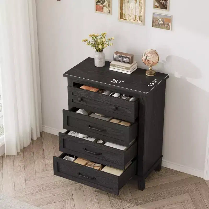 Comodino a 4 cassetti per camera da letto, cassettiera verticale alta 34,8 pollici con ampio spazio di archiviazione, cassettiera indipendente in legno per camera da letto, soggiorno