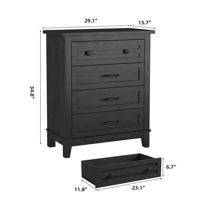 Comodino a 4 cassetti per camera da letto, cassettiera verticale alta 34,8 pollici con ampio spazio di archiviazione, cassettiera indipendente in legno per camera da letto, soggiorno