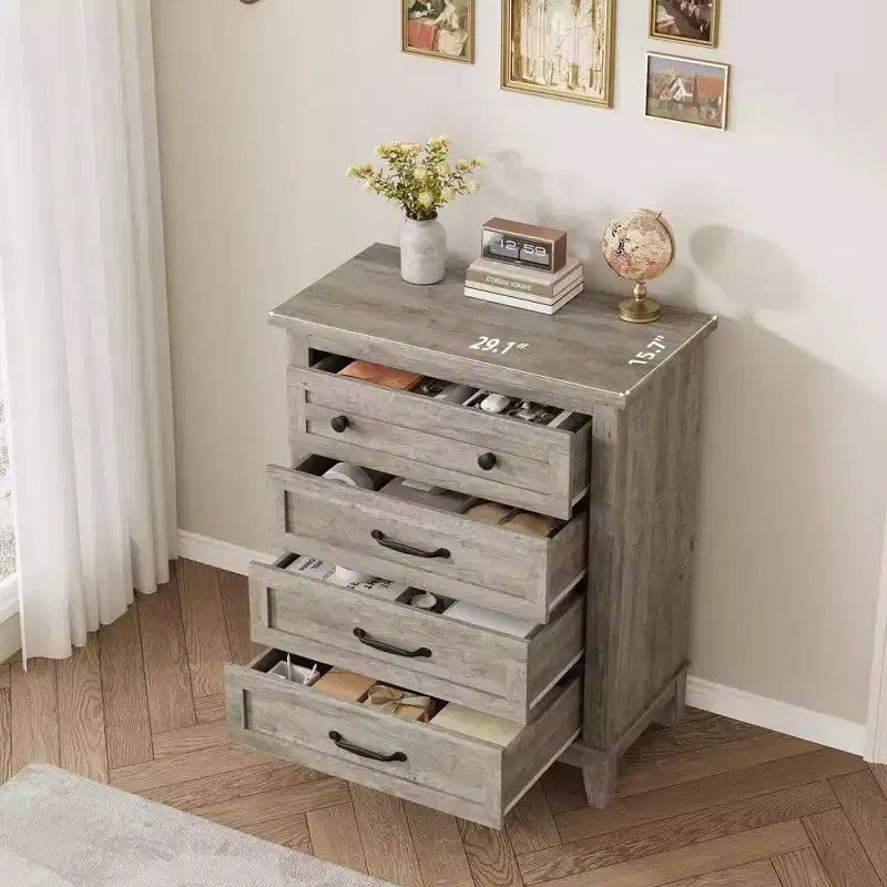 Comodino a 4 cassetti per camera da letto, cassettiera verticale alta 34,8 pollici con ampio spazio di archiviazione, cassettiera indipendente in legno per camera da letto, soggiorno
