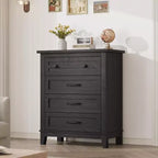 Coolmee 4 Dresser for Bedroom, 34.8 Tall Vertical Drawer Dresser with Large Storage, Freestanding Wooden Closet Chest for Bedroom, Living Room