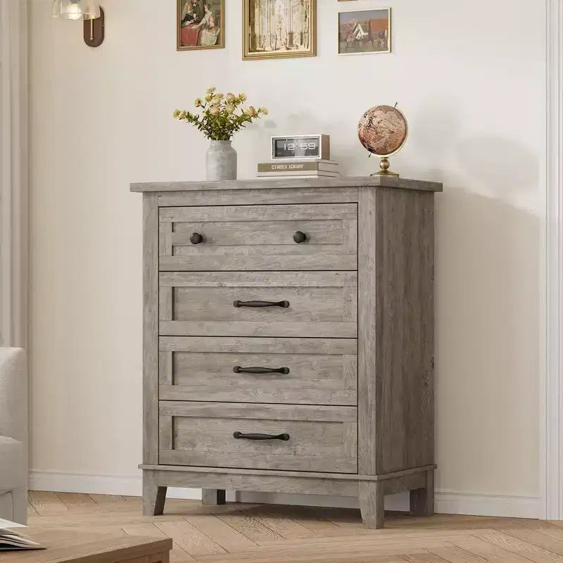 Comodino a 4 cassetti per camera da letto, cassettiera verticale alta 34,8 pollici con ampio spazio di archiviazione, cassettiera indipendente in legno per camera da letto, soggiorno
