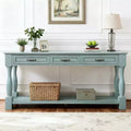 Hostack 63'' Long Console Table with 3 Drawers and 1 Bottom Shelf for Entryway and Hallway, Retro Blue