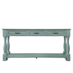 Tavolo consolle lungo 160 cm con 3 cassetti e 1 ripiano inferiore per ingresso e corridoio, blu retrò