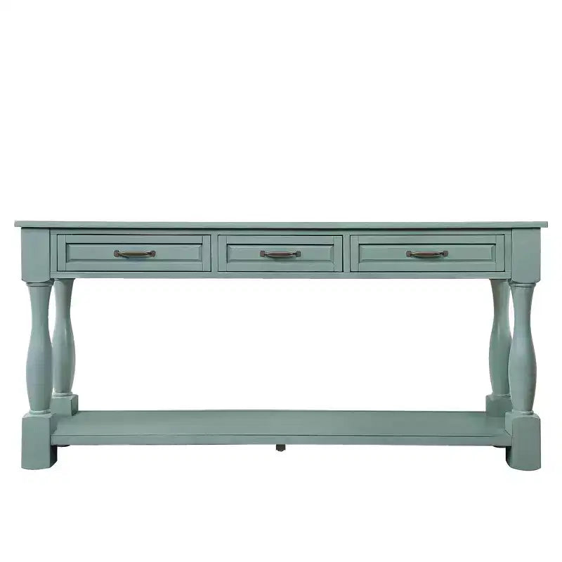 Tavolo consolle lungo 160 cm con 3 cassetti e 1 ripiano inferiore per ingresso e corridoio, blu retrò