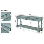 Tavolo consolle lungo 160 cm con 3 cassetti e 1 ripiano inferiore per ingresso e corridoio, blu retrò