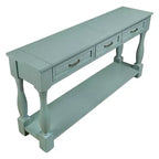 Tavolo consolle lungo 160 cm con 3 cassetti e 1 ripiano inferiore per ingresso e corridoio, blu retrò