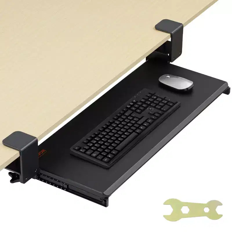 VEVOR Clamp on Keyboard Tray Under Desk, Desk Keyboard Tray Slide out with Sturdy No-drill C Clamp Mount,26.8x11 in Slide-out Computer Drawer,Black