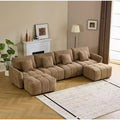 Karl Home |140 in.W Round Arm Boucle L-shaped American Tufed Sofa in Green with Ottoman