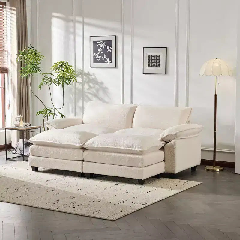 Divano in ciniglia blu con poggiapiedi, con braccioli Pillow Top e cuscino a doppio strato, 85,4 pollici L