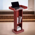 Leggio da podio, leggio in legno da 104 cm, scrivania per laptop con ampia superficie di lettura e ripiano portaoggetti, fermo per bordo, design elegante, marrone