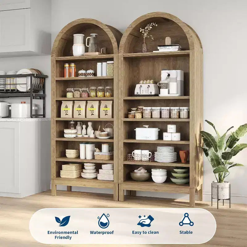 Mobile da esposizione ad arco da fattoria a 7 ripiani con ripiani regolabili, libreria alta ad arco indipendente per cucina, dispensa, soggiorno