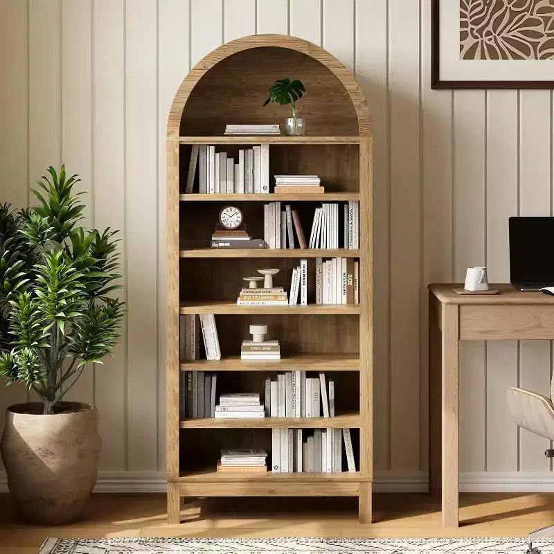 Mobile da esposizione ad arco da fattoria a 7 ripiani con ripiani regolabili, libreria alta ad arco indipendente per cucina, dispensa, soggiorno