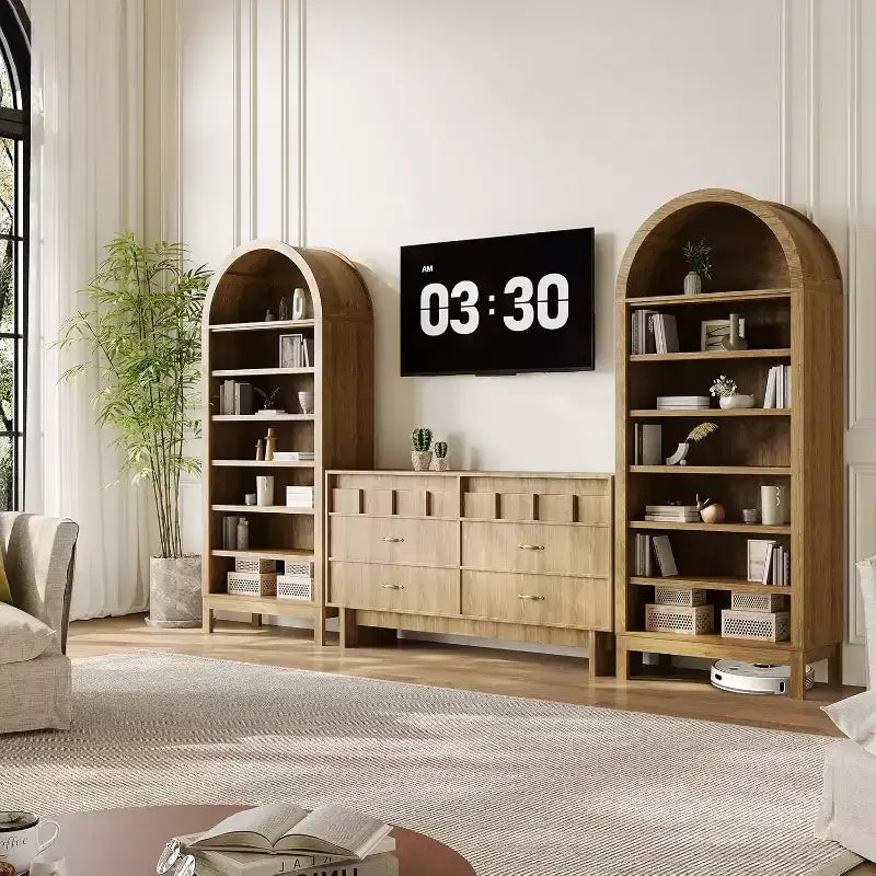 Mobile da esposizione ad arco da fattoria a 7 ripiani con ripiani regolabili, libreria alta ad arco indipendente per cucina, dispensa, soggiorno