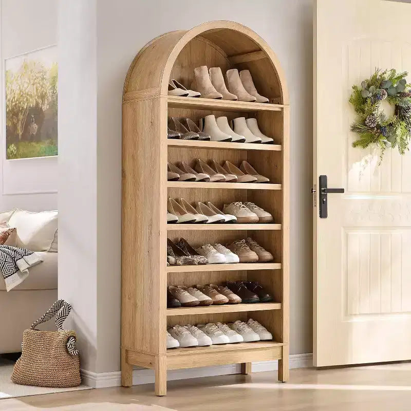 Mobile da esposizione ad arco da fattoria a 7 ripiani con ripiani regolabili, libreria alta ad arco indipendente per cucina, dispensa, soggiorno