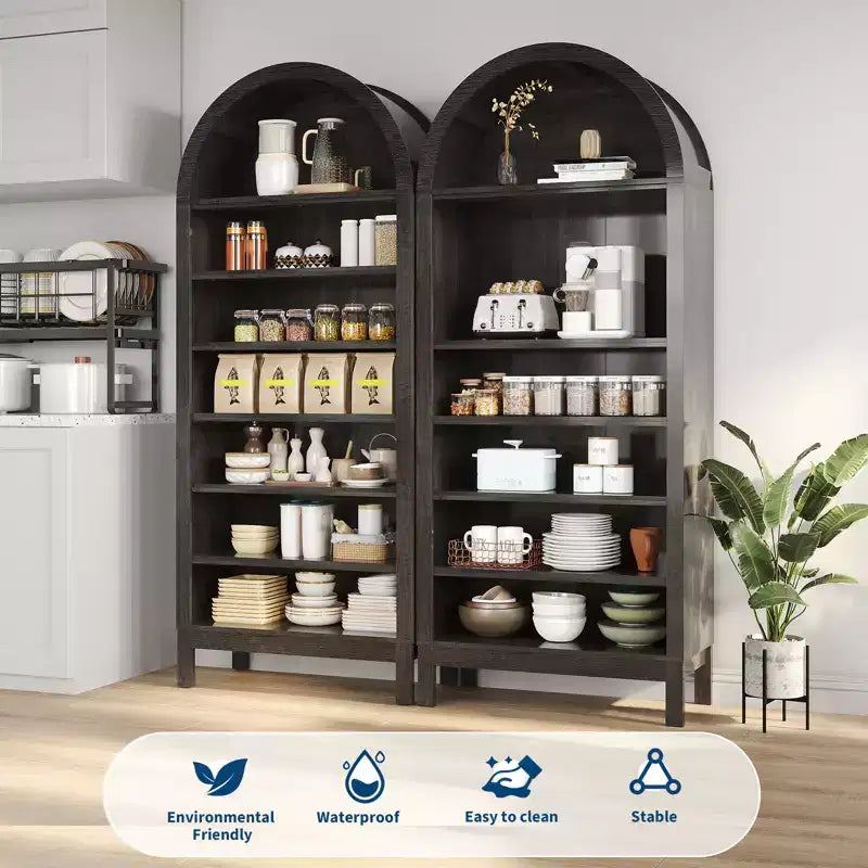 Mobile da esposizione ad arco da fattoria a 7 ripiani con ripiani regolabili, libreria alta ad arco indipendente per cucina, dispensa, soggiorno