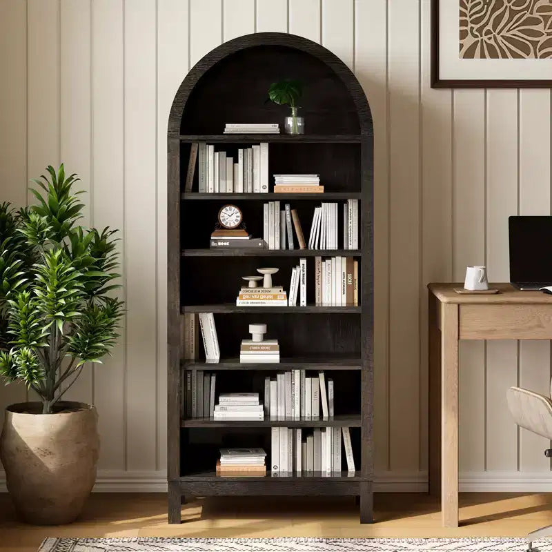 Mobile da esposizione ad arco da fattoria a 7 ripiani con ripiani regolabili, libreria alta ad arco indipendente per cucina, dispensa, soggiorno