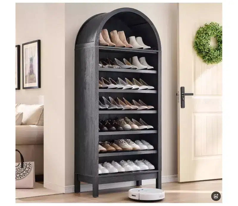Mobile da esposizione ad arco da fattoria a 7 ripiani con ripiani regolabili, libreria alta ad arco indipendente per cucina, dispensa, soggiorno