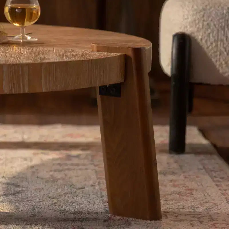 Tavolino da caffè rustico rotondo in legno, tavolino centrale decorativo naturale - ModernLuxe