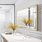 Specchio da bagno a parete a LED touch con vetro float HD, bordo smussato, cornice in alluminio e anti-appannamento, 40x30