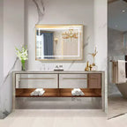 Specchio da bagno a parete a LED touch con vetro float HD, bordo smussato, cornice in alluminio e anti-appannamento, 40x30