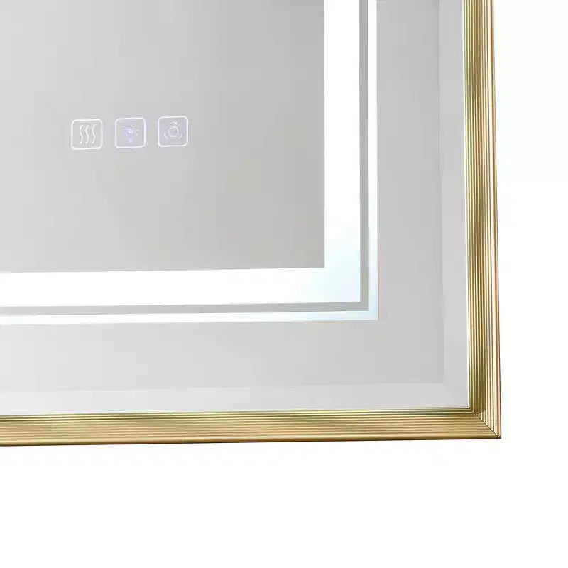 Specchio da bagno a parete a LED touch con vetro float HD, bordo smussato, cornice in alluminio e anti-appannamento, 40x30