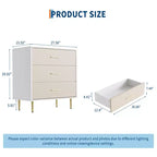 Cassettiera moderna a 3 cassetti con maniglie e gambe dorate per soggiorno, camera da letto