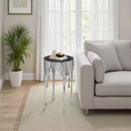 Royal Hampton Side End Table | 24.75 Inch Round Glass Top | Melting Drip Design | Silver