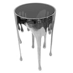 Tavolino rotondo Royal Hampton | Piano in vetro da 24,75 pollici | Design a goccia fusa | Argento