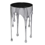 Tavolino rotondo Royal Hampton | Piano in vetro da 24,75 pollici | Design a goccia fusa | Argento