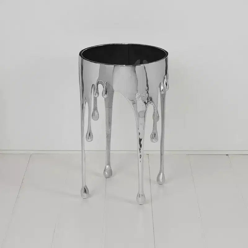 Tavolino rotondo Royal Hampton | Piano in vetro da 24,75 pollici | Design a goccia fusa | Argento