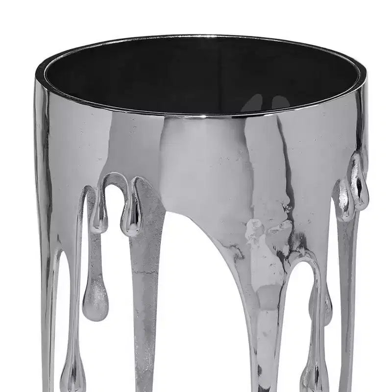 Tavolino rotondo Royal Hampton | Piano in vetro da 24,75 pollici | Design a goccia fusa | Argento