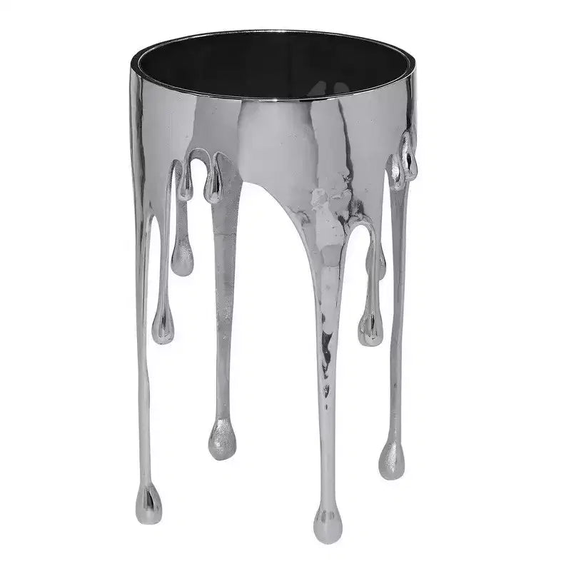 Tavolino rotondo Royal Hampton | Piano in vetro da 24,75 pollici | Design a goccia fusa | Argento