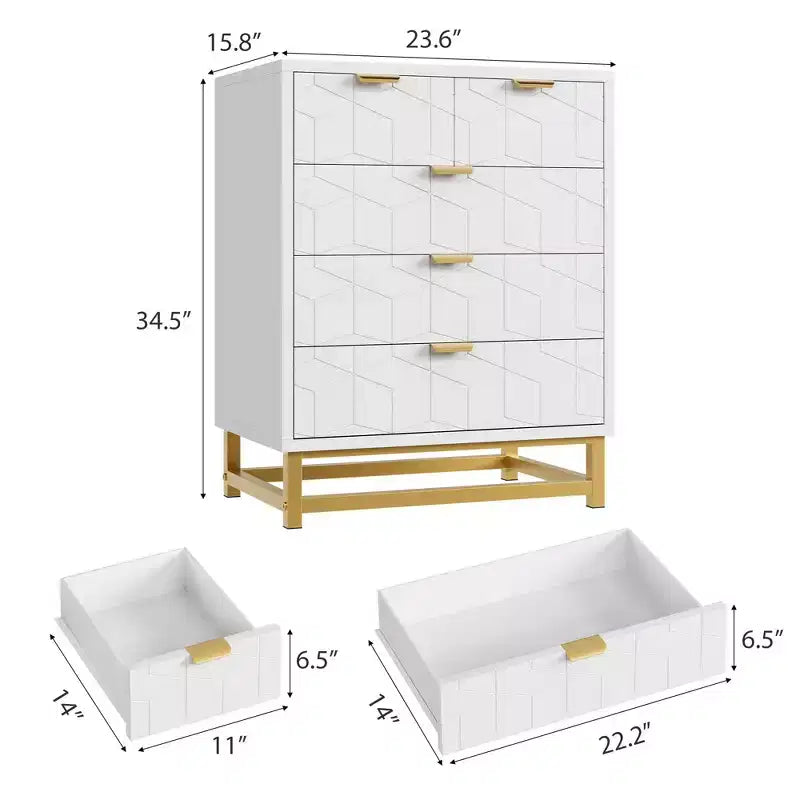 Cassettiera in legno a 5 cassetti con gambe in metallo per camera da letto, soggiorno, ingresso